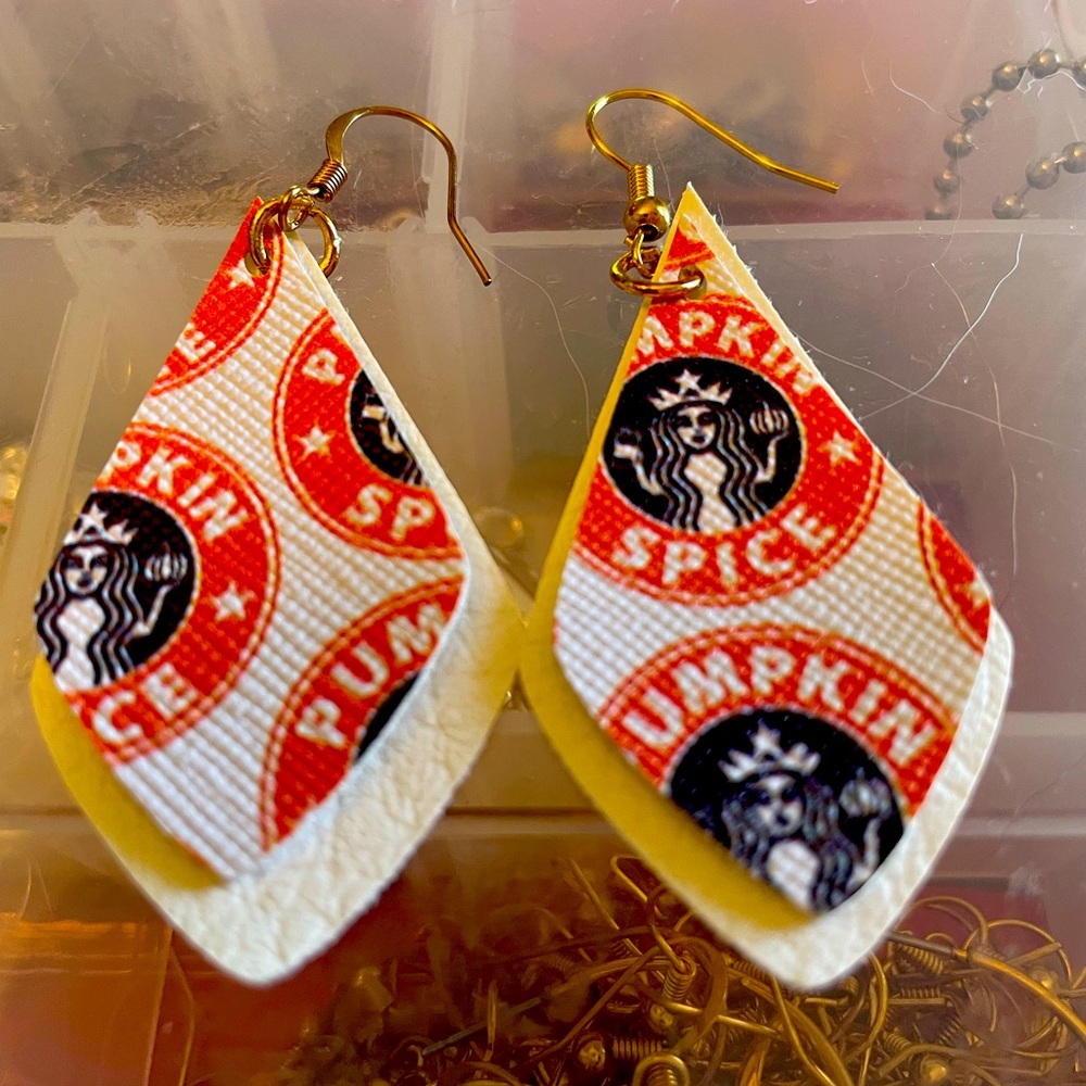 Faux Leather Pumpkin Spice Dangly Earrings
